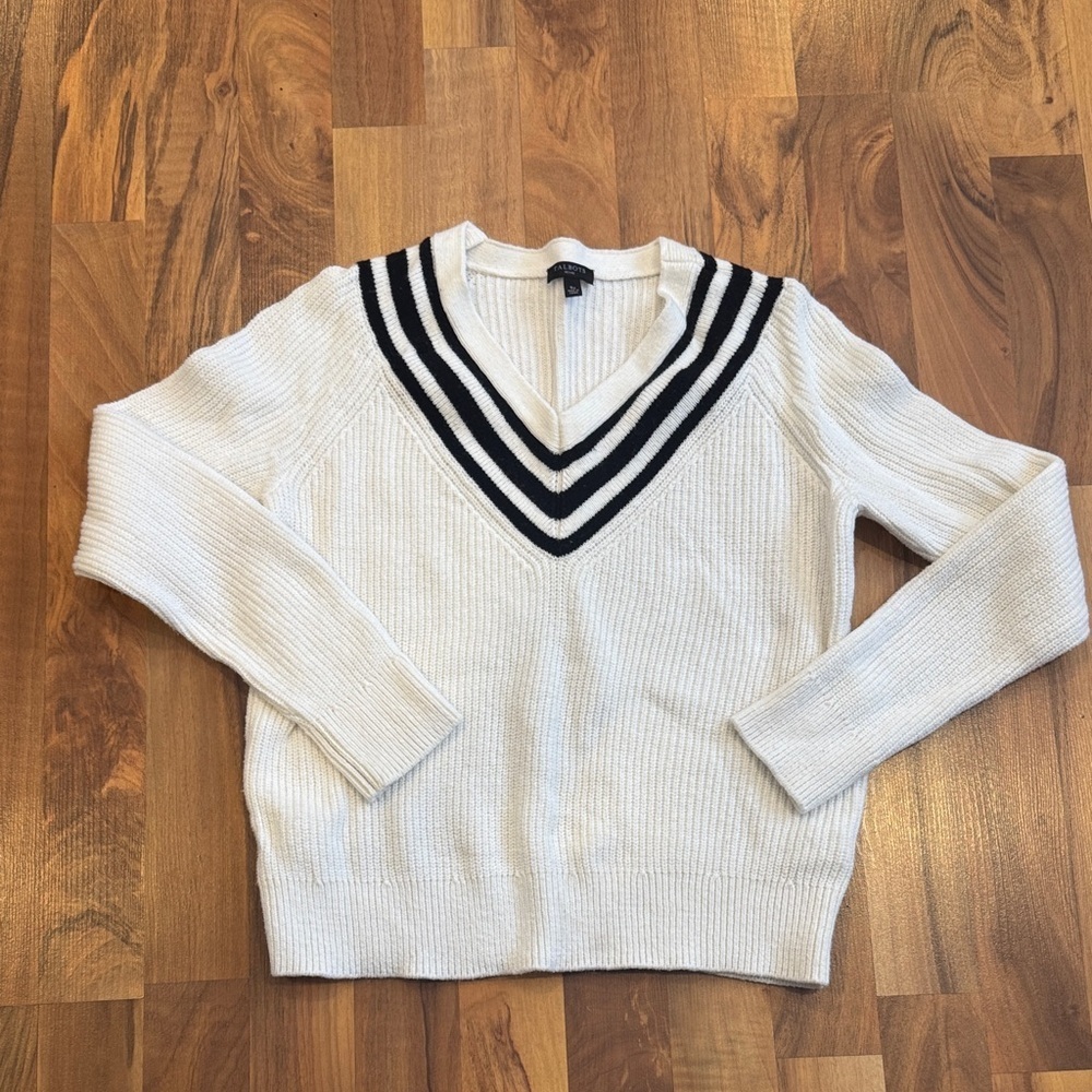 Talbots White and Black V-Neck Sweater